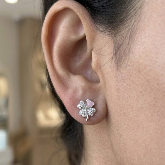 Sweet Luck Pink Heart Clover Studs