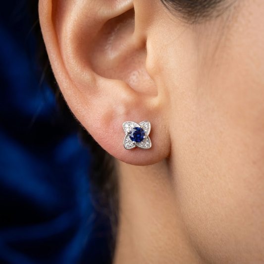 Royal Azure Clover Studs in Sterling Silver