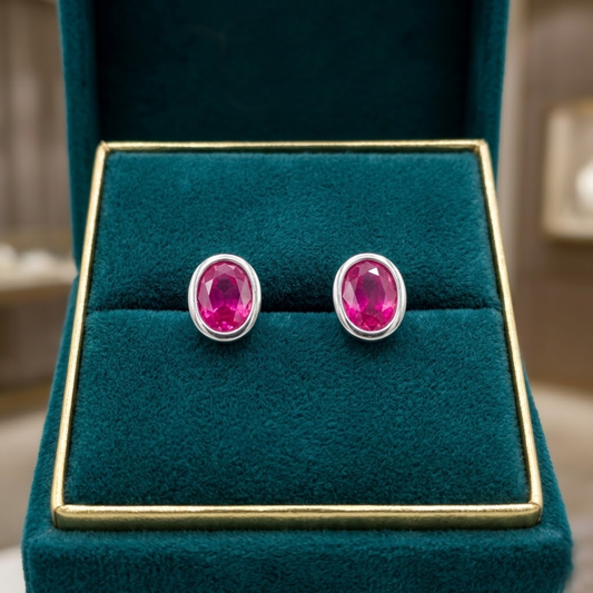 Oval Bezel-Set Stud Earrings