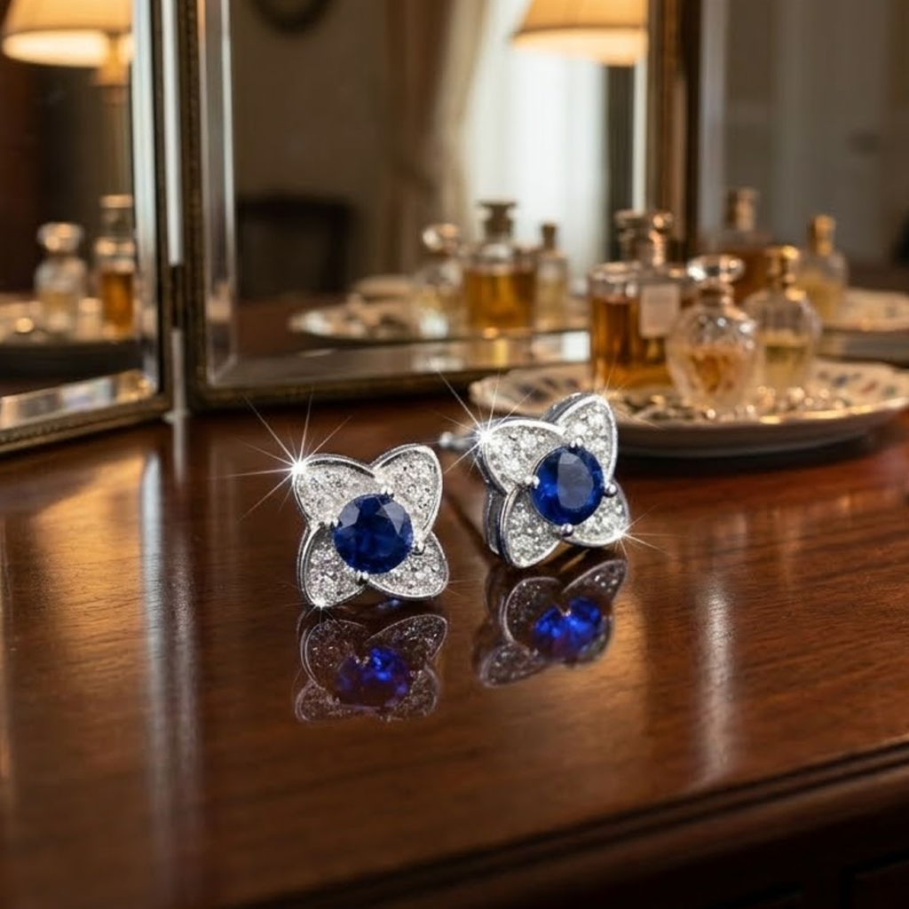 Royal Azure Clover Studs in Sterling Silver
