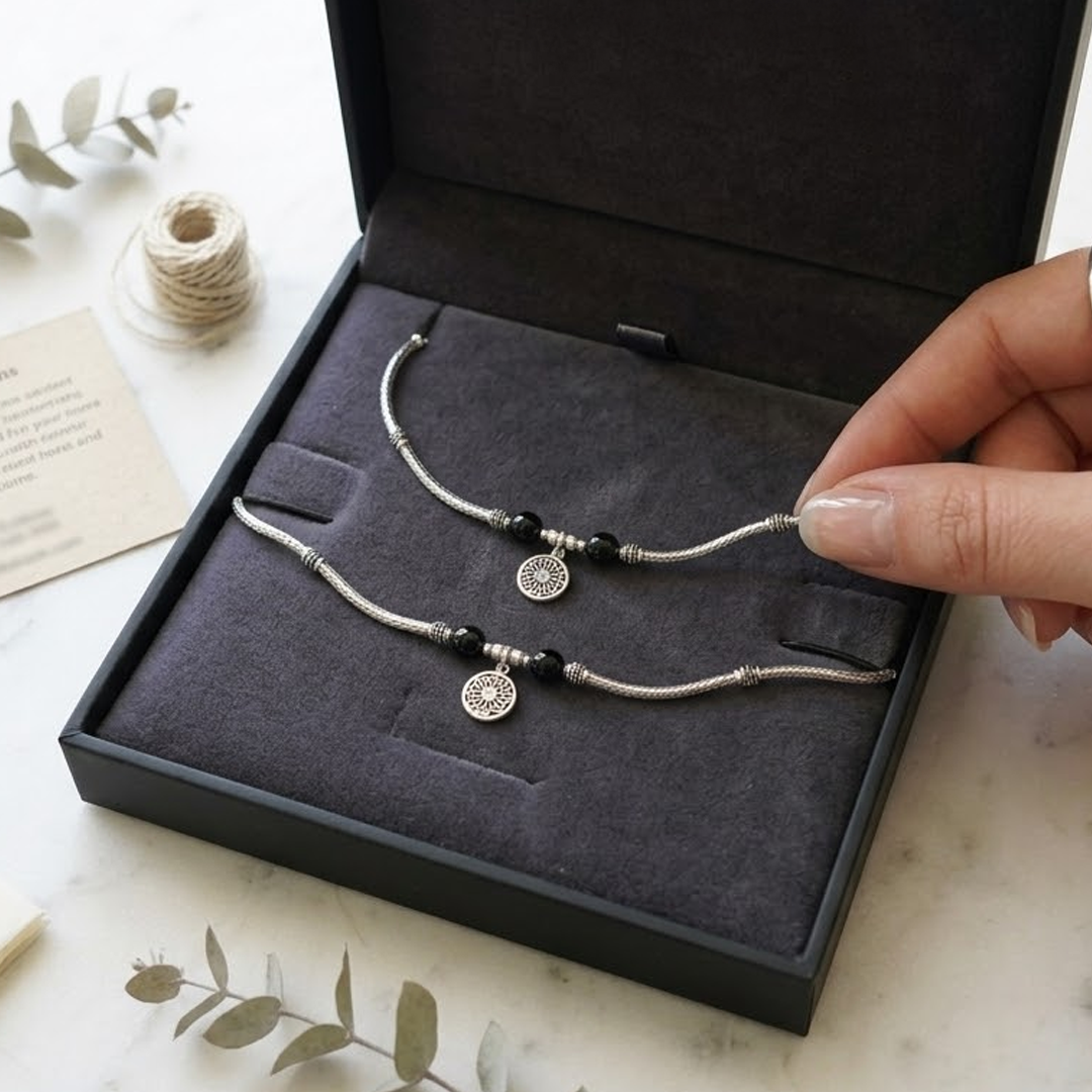 Elegant Silver Charm Anklet with Black Beads