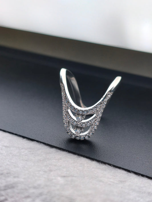 92.5 SILVER ADJUSTABLE VANKI RING (V RING) FOR WOMEN