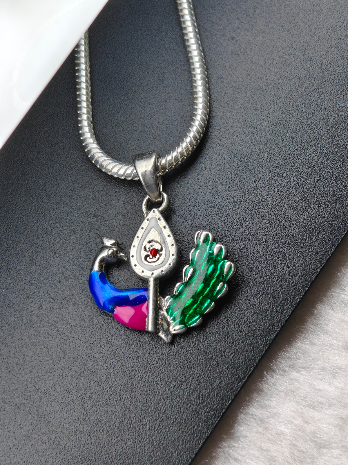 92.5 Silver Murugan Vel Peacock Pendant