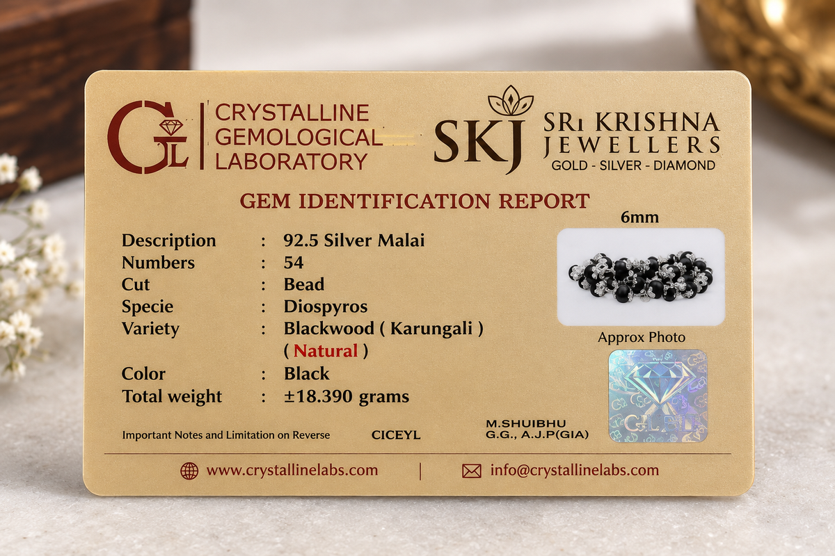 92.5 Silver Karungali Malai | 54 Original Karungali Beads | ZORKI