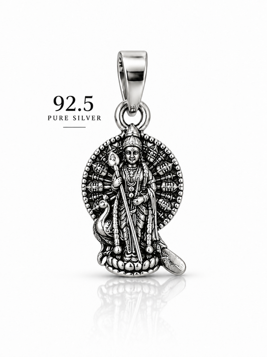 92.5 Silver Lord Murugan Vel Mayil Standing Dollar | Oxidised Silver