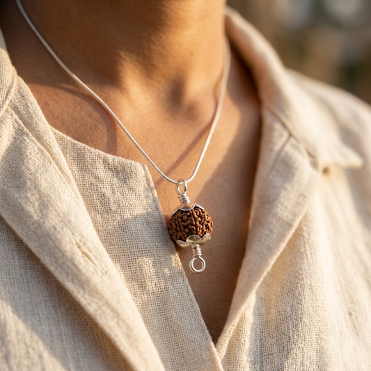 Rudraksha Silver Pendant | 925 Sterling Silver Cap Setting