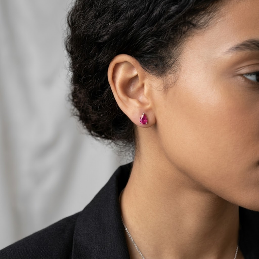 Pear-Cut Crimson Ruby Studs in Sterling Silver