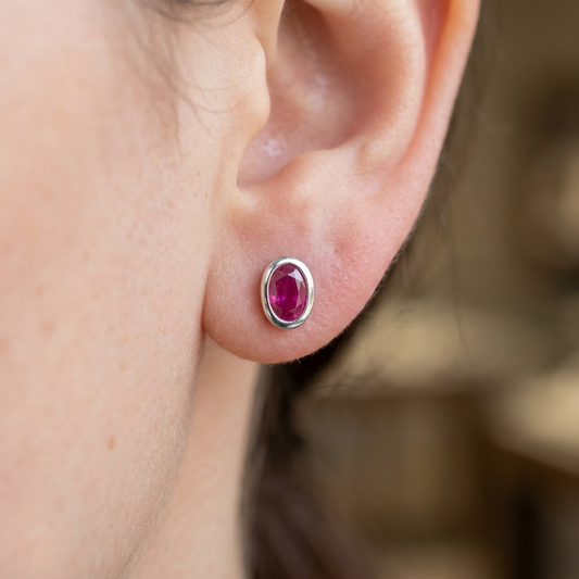 Oval Bezel-Set Stud Earrings