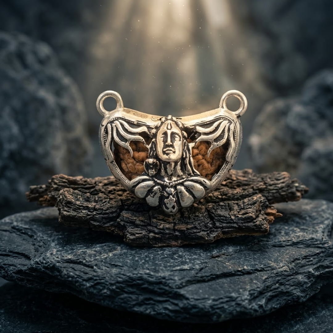 Divine Lord Shiva Rudraksha Pendant in Handcrafted Sterling Silver