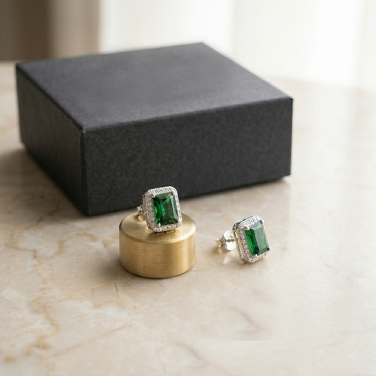 The Sovereign Emerald & Diamond Halo Studs