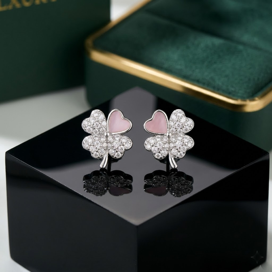 Sweet Luck Pink Heart Clover Studs