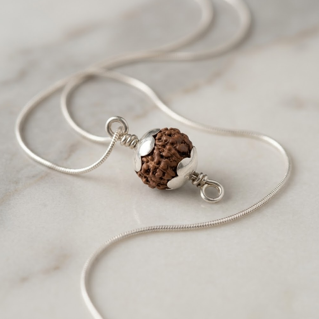 Rudraksha Silver Pendant | 925 Sterling Silver Cap Setting