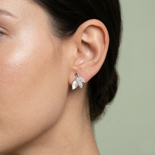 Elowen' Shell & Crystal Leaf Earrings
