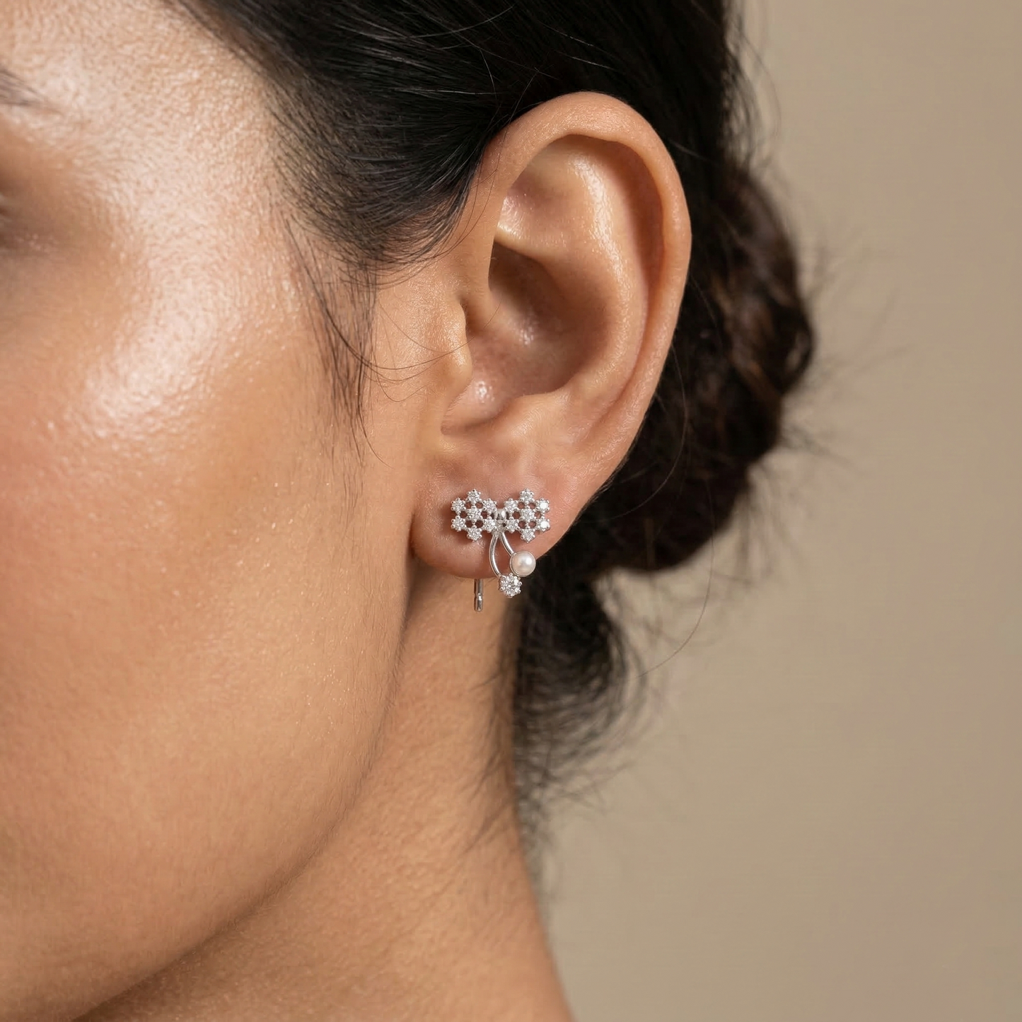 Silver Flora Pearl Bow Studs