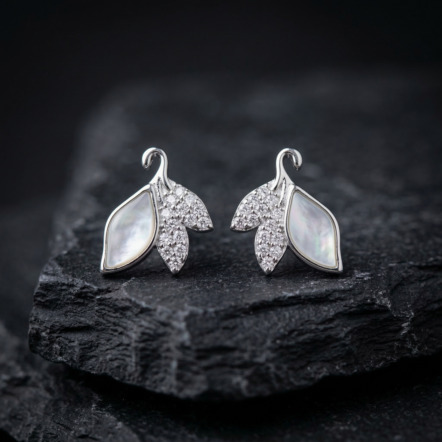 Elowen' Shell & Crystal Leaf Earrings