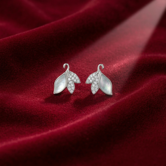 Elowen' Shell & Crystal Leaf Earrings