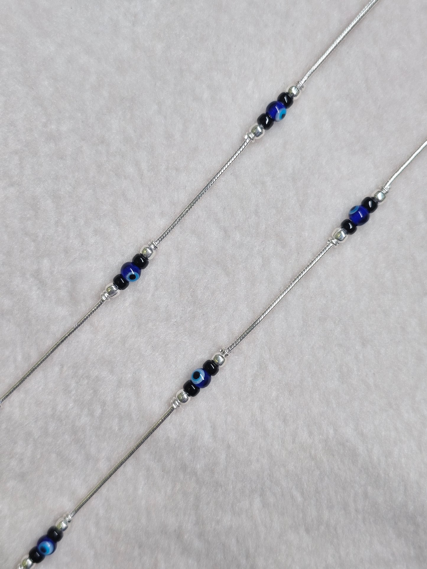 SILVER EVIL EYE ANKLET 9.5 INCHES