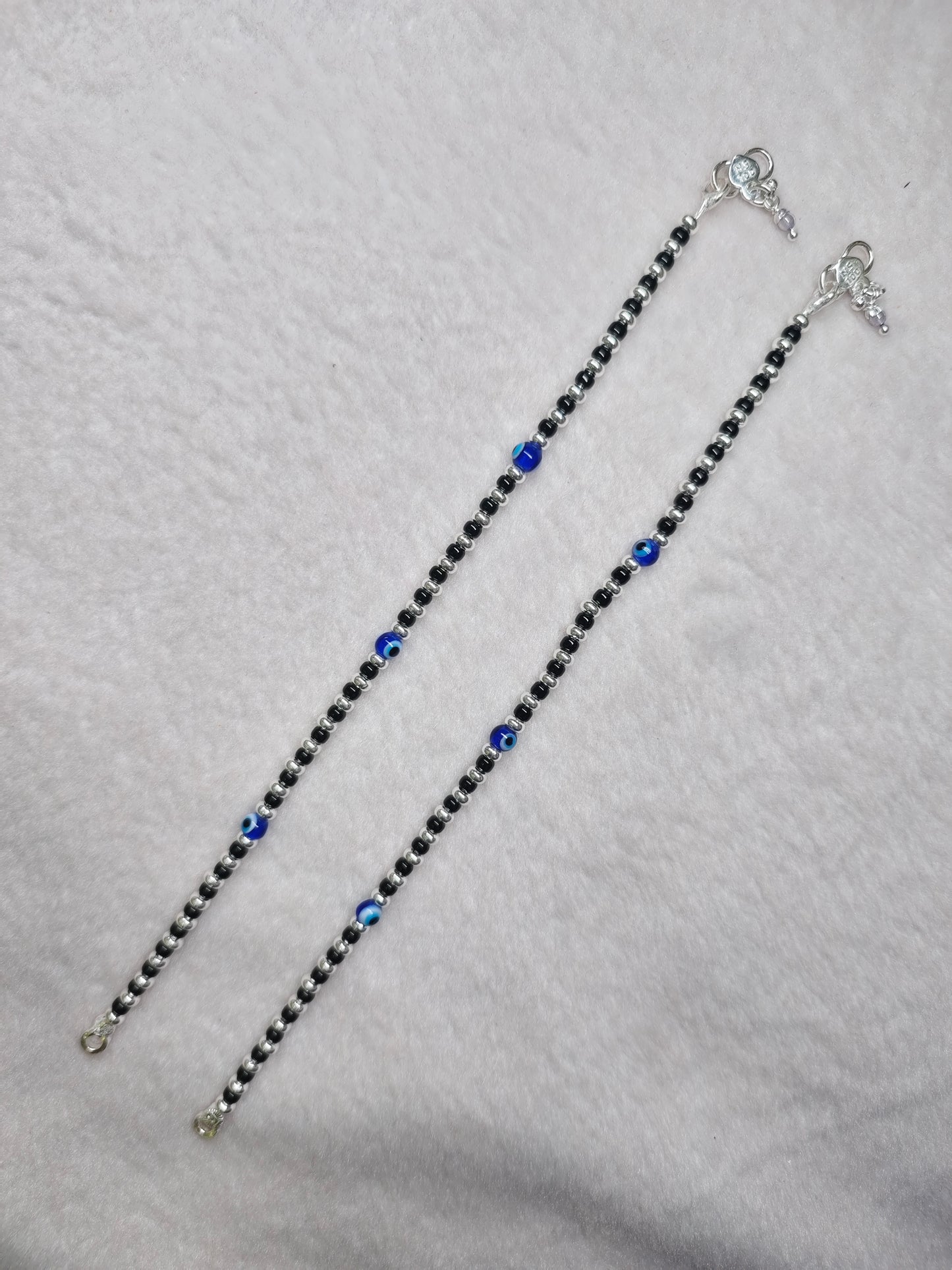 SILVER EVIL EYE ANKLET 9.5 INCHES