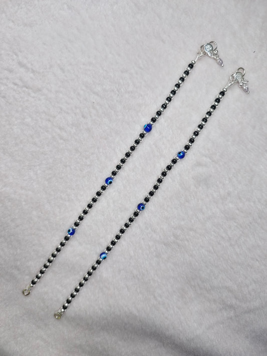 SILVER EVIL EYE ANKLET 9.5 INCHES