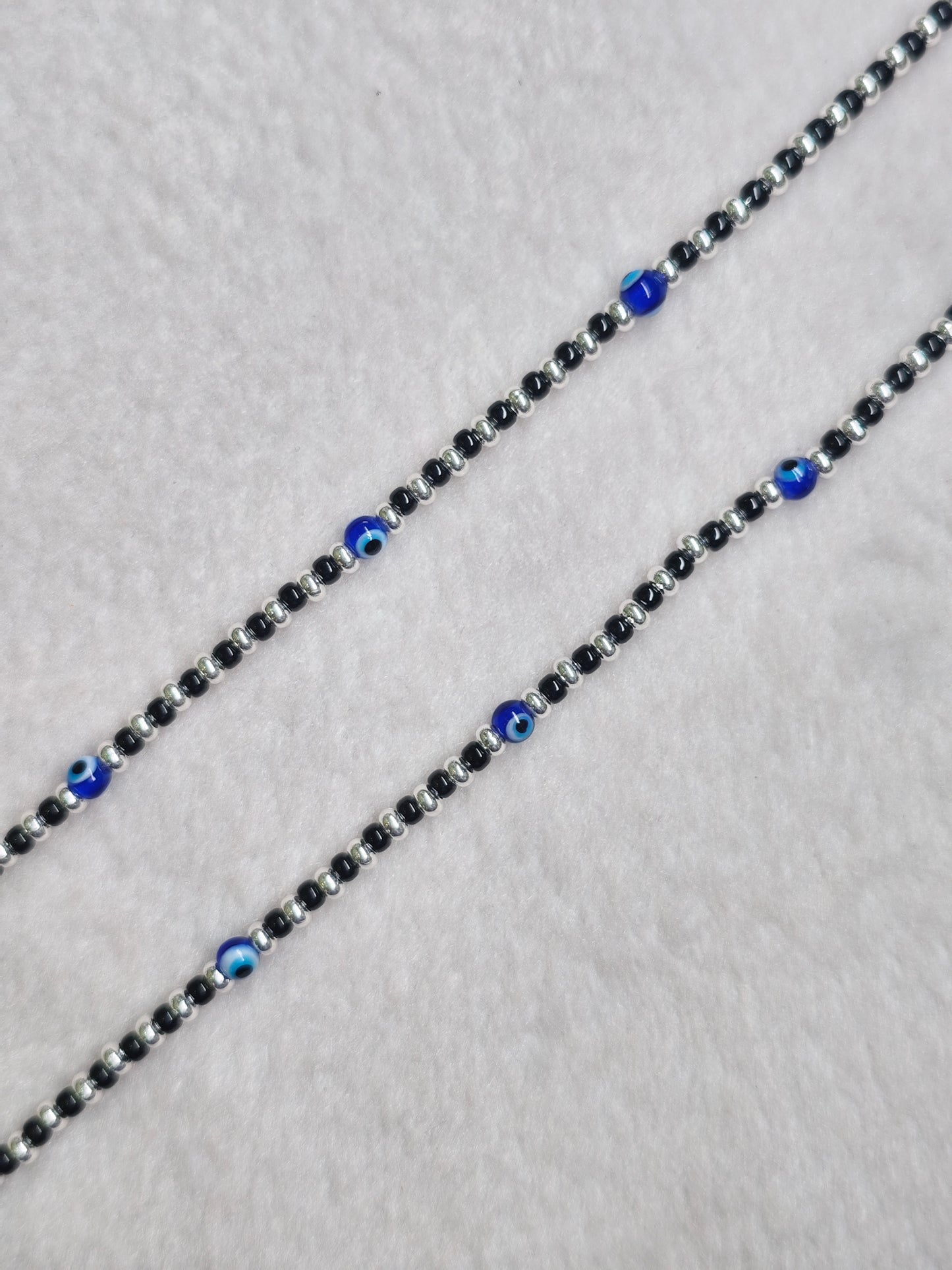 SILVER EVIL EYE ANKLET 9.5 INCHES
