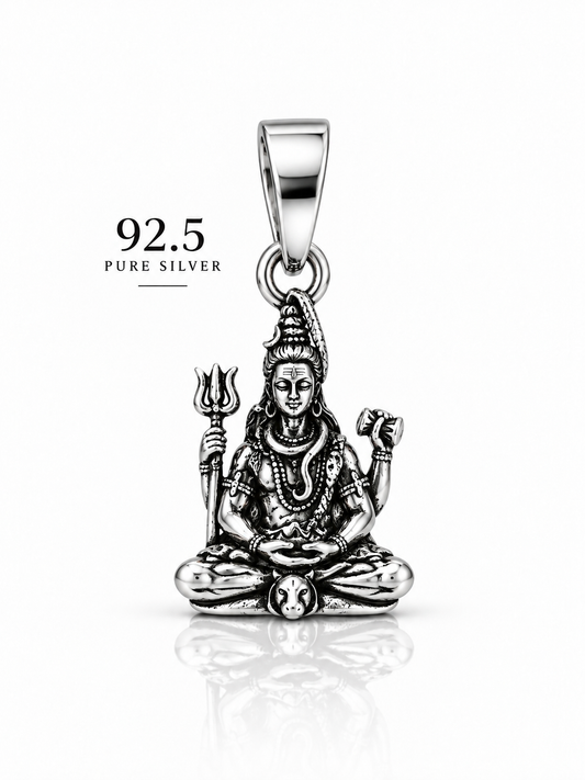 92.5 Silver Lord Shiva Meditation Dollar | Trishul, Damru & Nandi Pendant