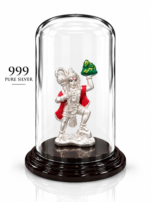 999 Pure Silver Lord Hanuman Lifting Mountain Idol | ZORKI