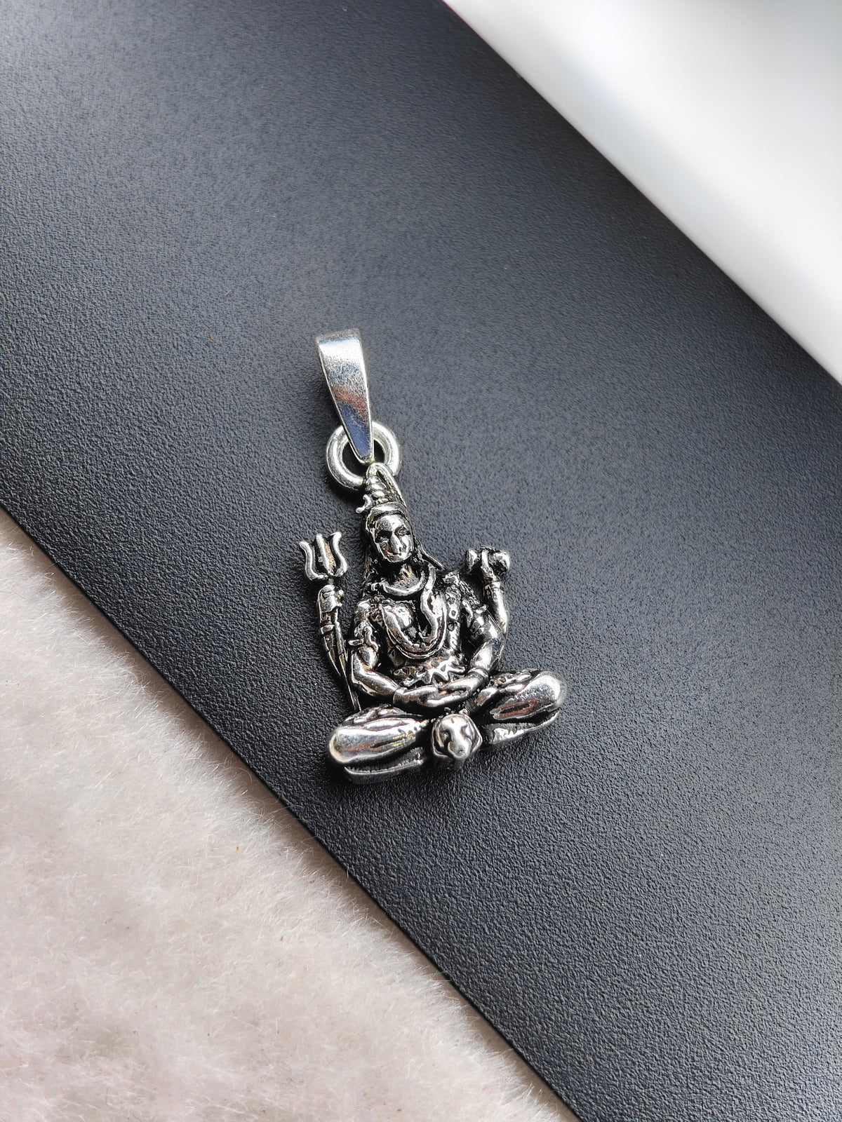 92.5 Silver Lord Shiva Meditation Dollar | Trishul, Damru & Nandi Pendant