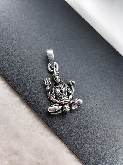92.5 Silver Lord Shiva Meditation Dollar | Trishul, Damru & Nandi Pendant