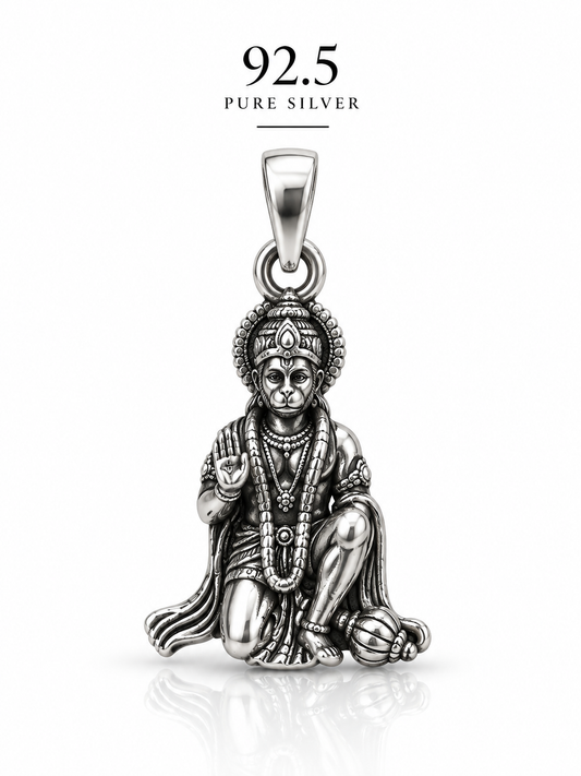 92.5 Silver Blessing Hanuman Ji Pendant | ZORKI