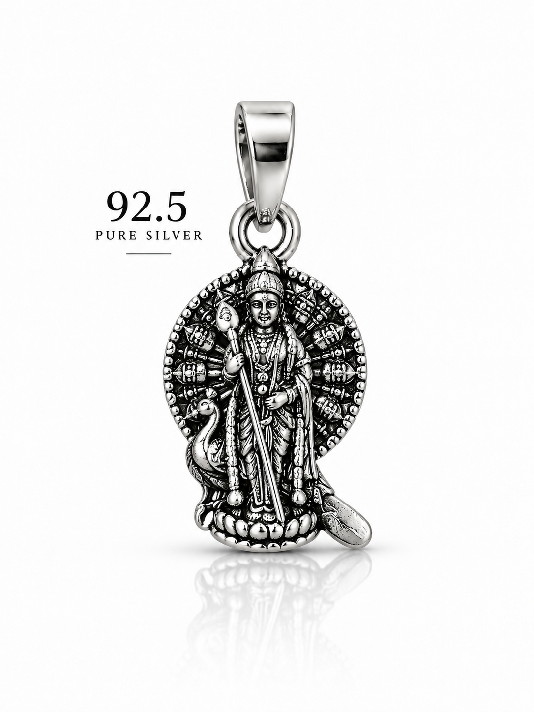 92.5 Silver Lord Murugan Vel Mayil Standing Dollar | Oxidised Silver