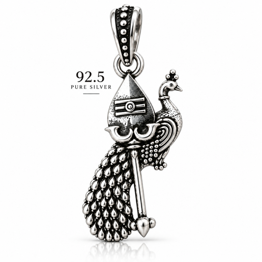92.5 Silver Vel Mayil Pendant | Oxidised Silver